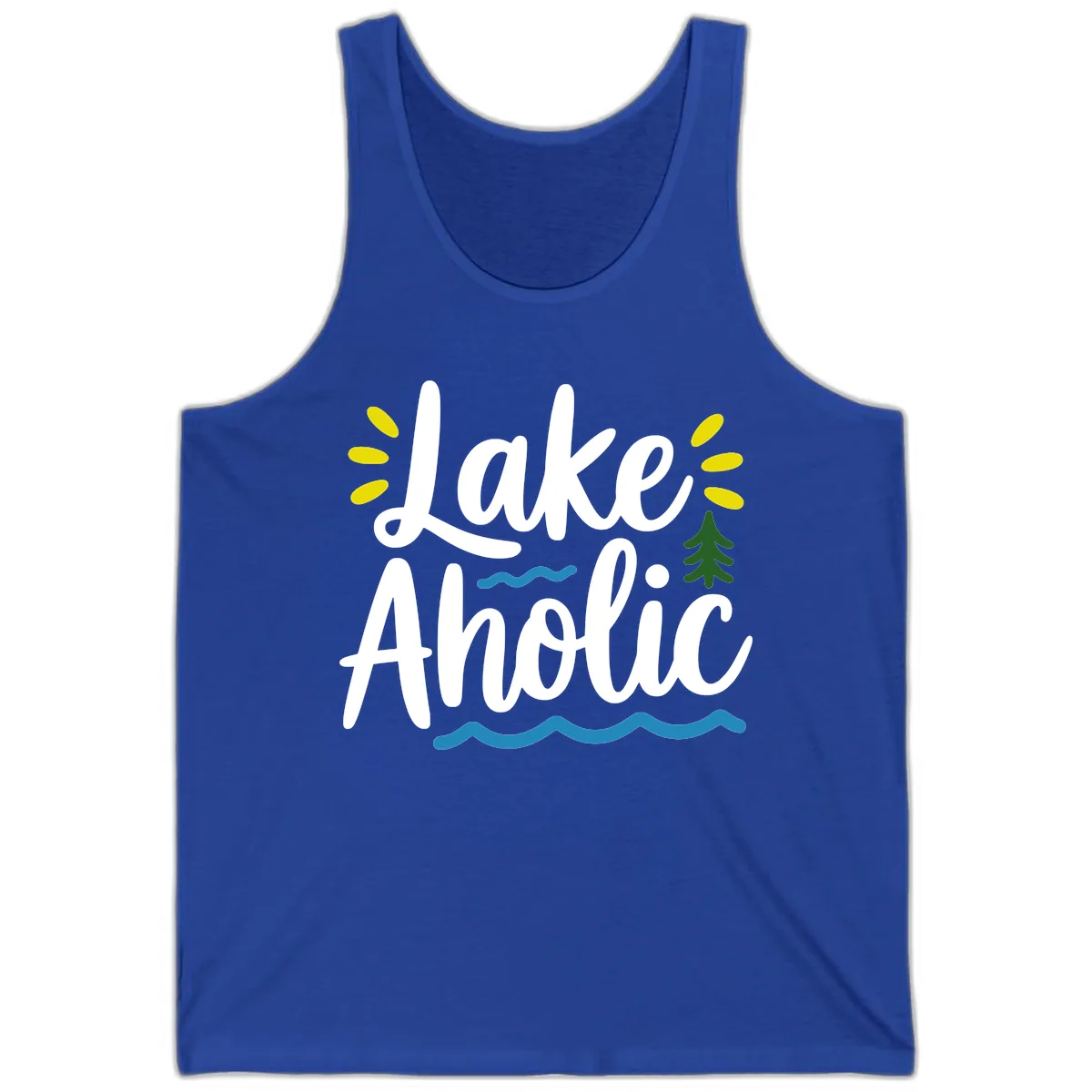 Lakeaholic Typography Design Tank in True Royal