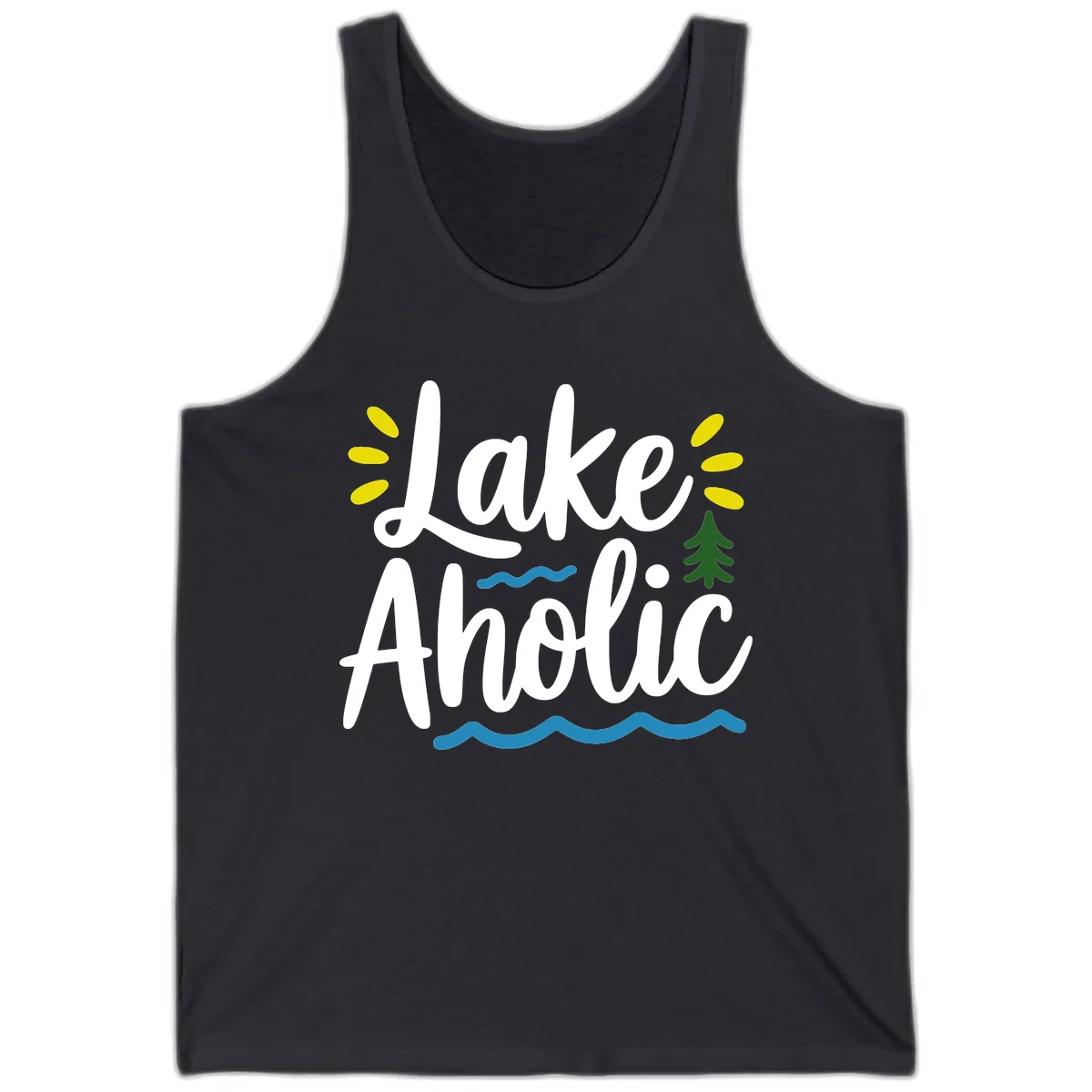 Lakeaholic Typography Design Tank in Dark Grey