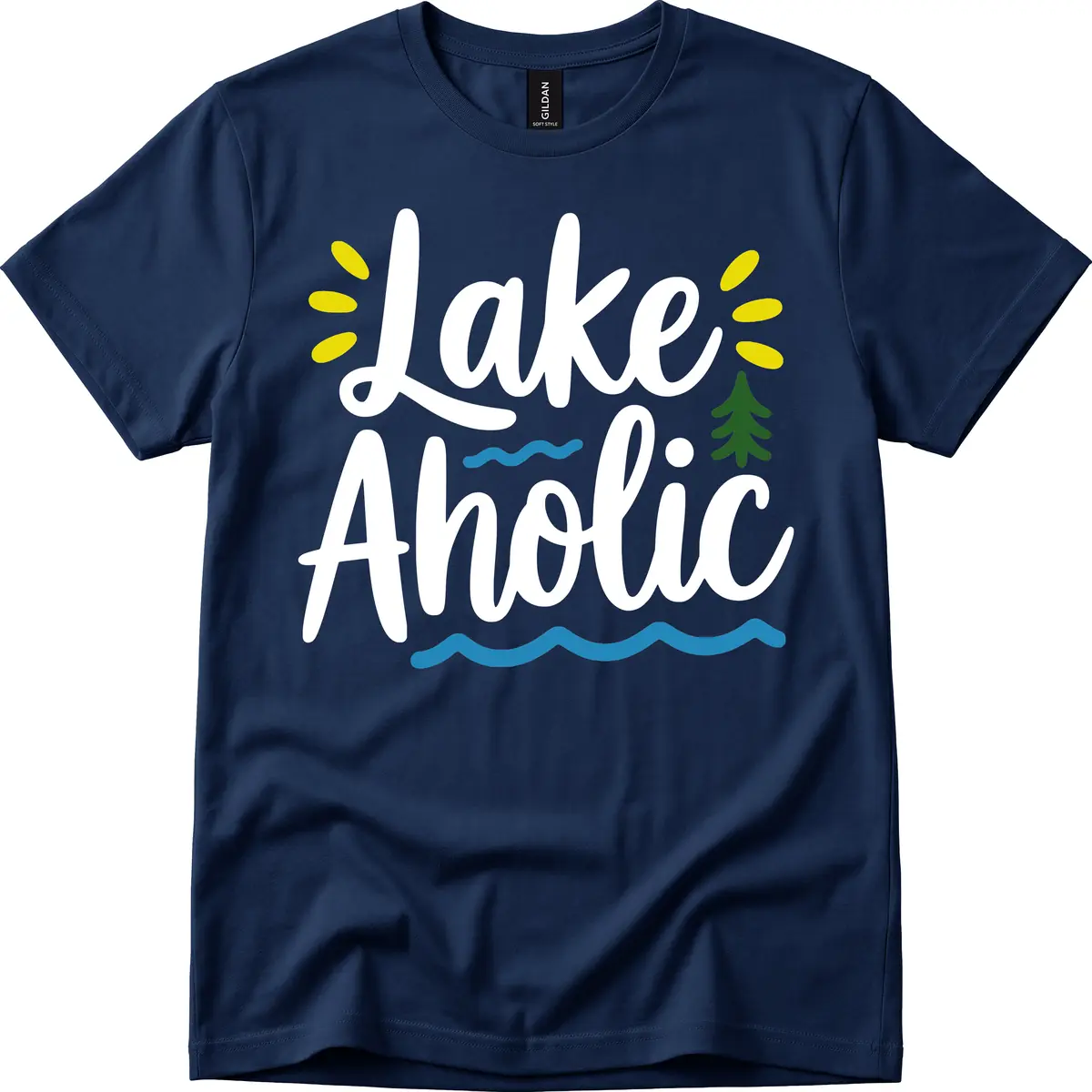 Lakeaholic Typography Design T-Shirt in Navy