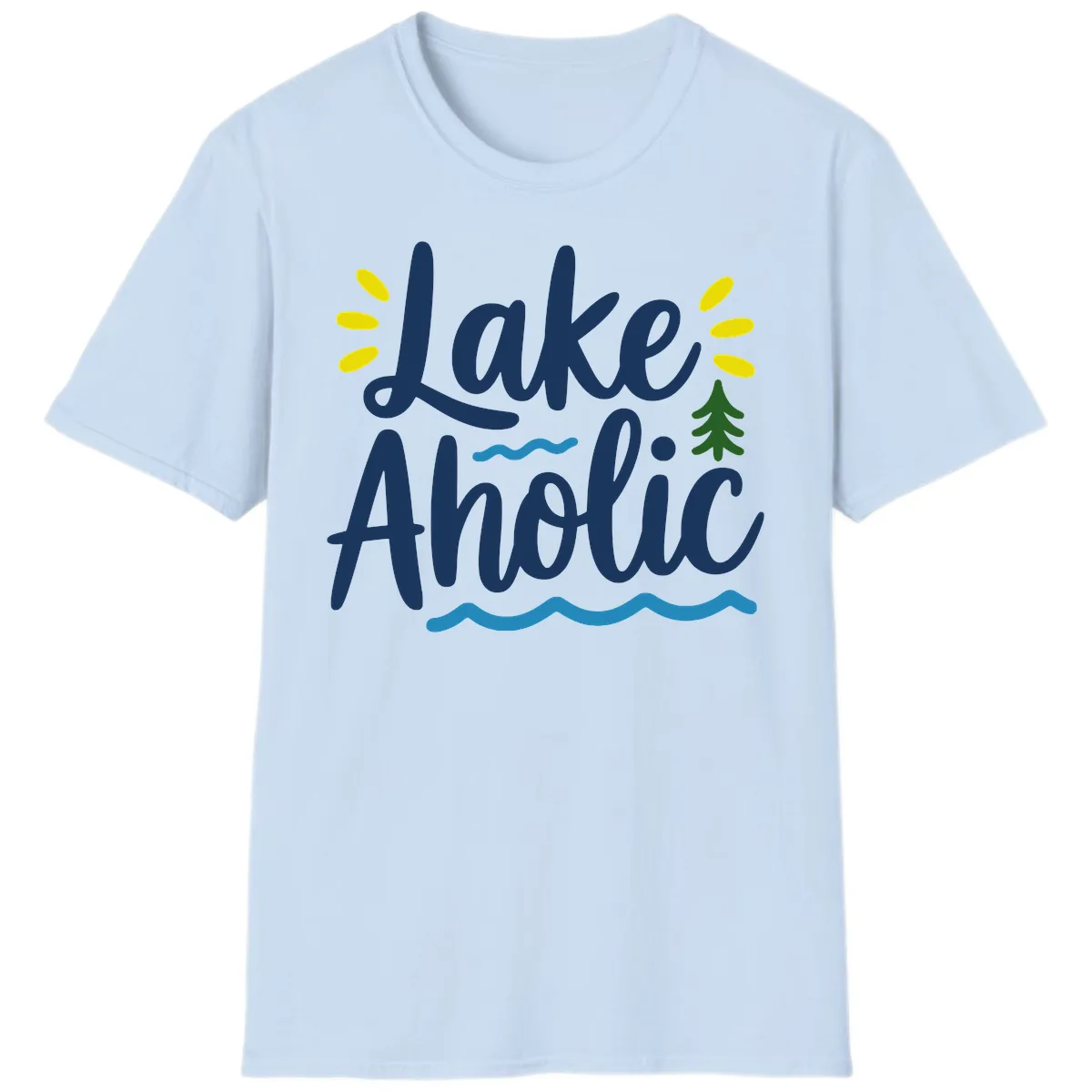 Lakeaholic Typography Design T-Shirt in Light Blue