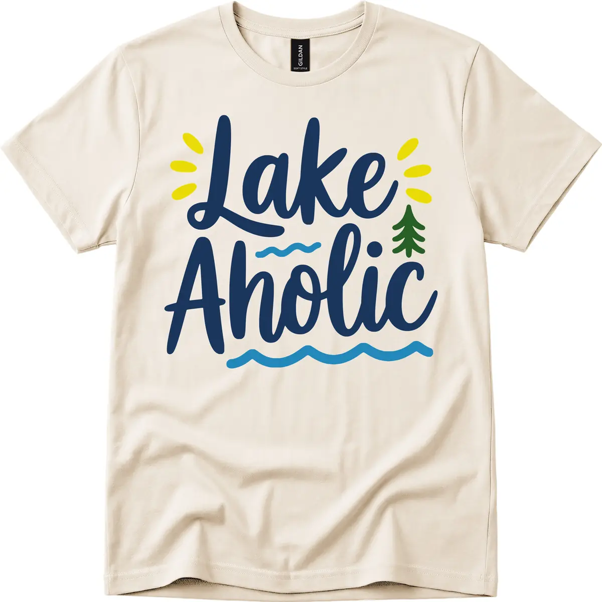 Lakeaholic Typography Design T-Shirt in Natural