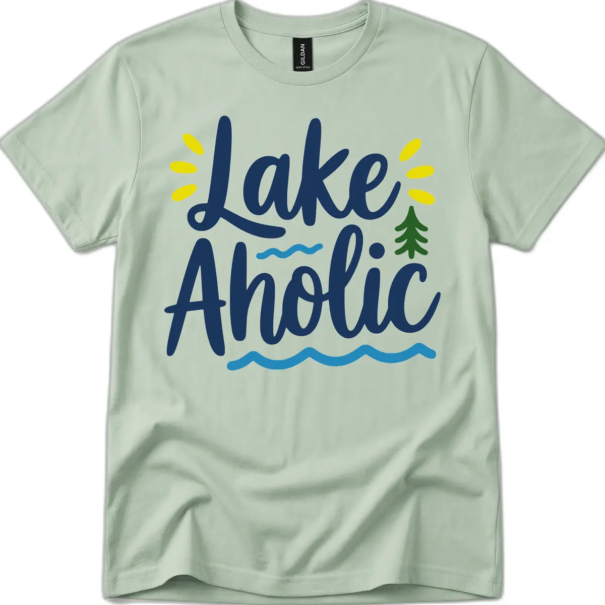 Lakeaholic Typography Design T-Shirt in Sage
