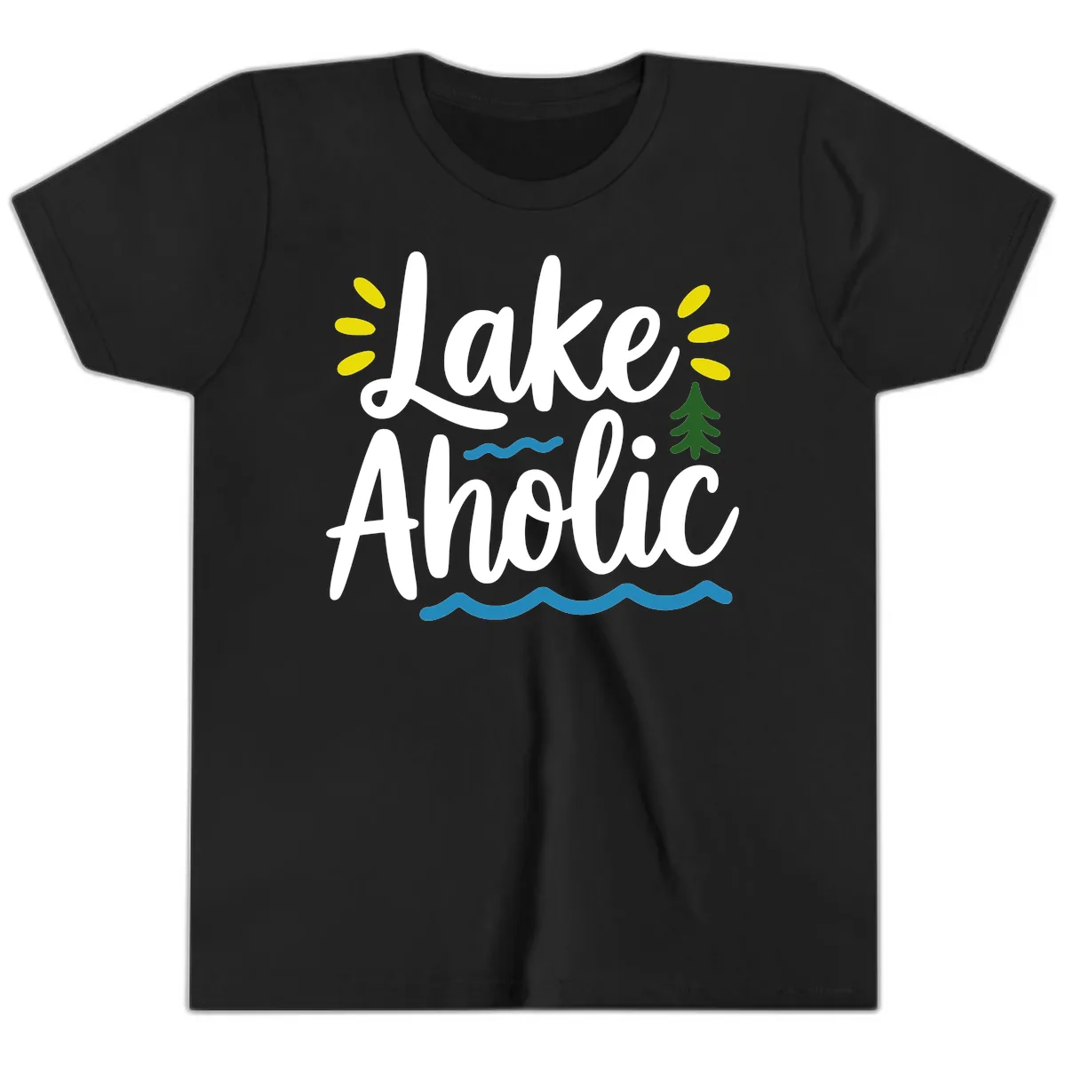 Lakeaholic Typography Design Youth T-Shirt in Black