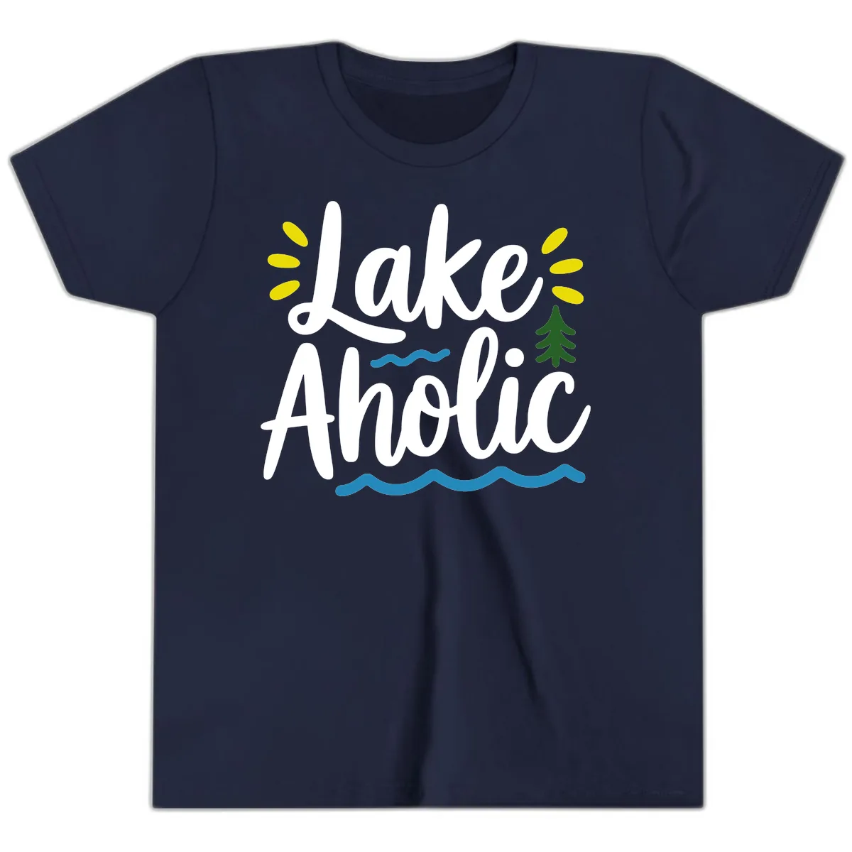 Lakeaholic Typography Design Youth T-Shirt in Navy