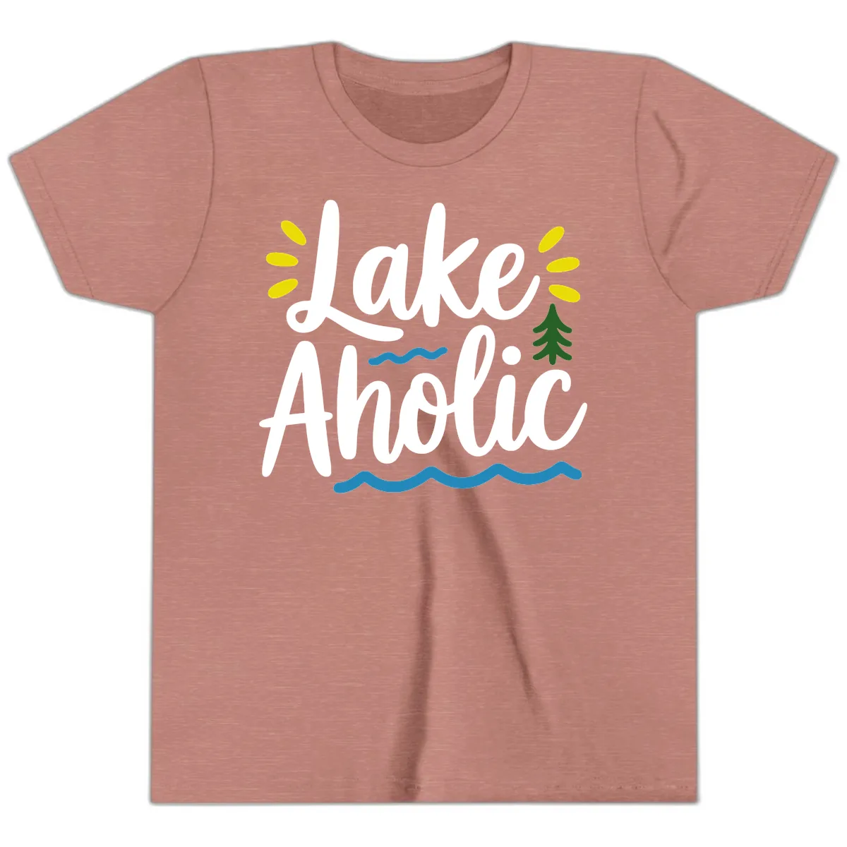 Lakeaholic Typography Design Youth T-Shirt in Heather Mauve
