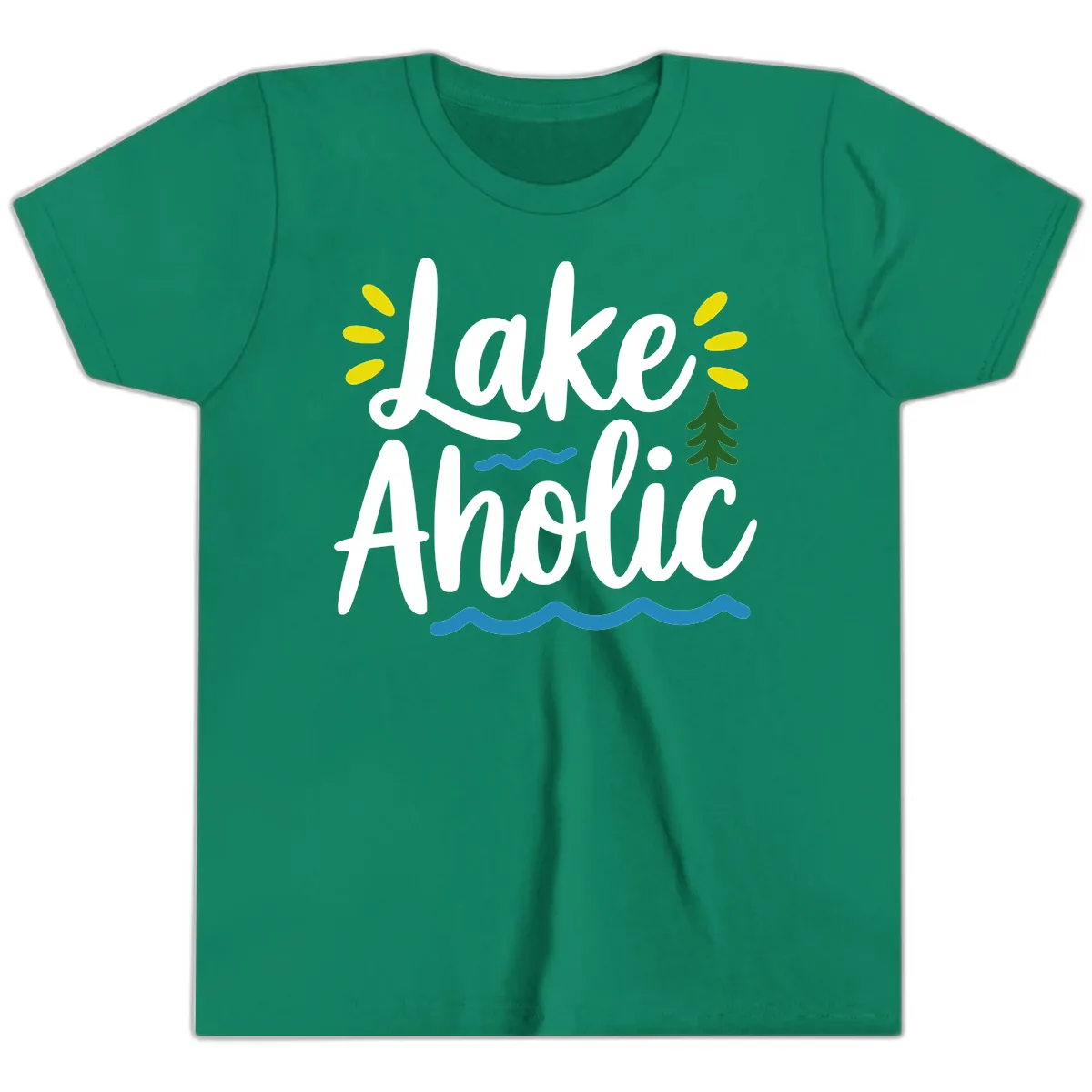 Lakeaholic Typography Design Youth T-Shirt in Kelly