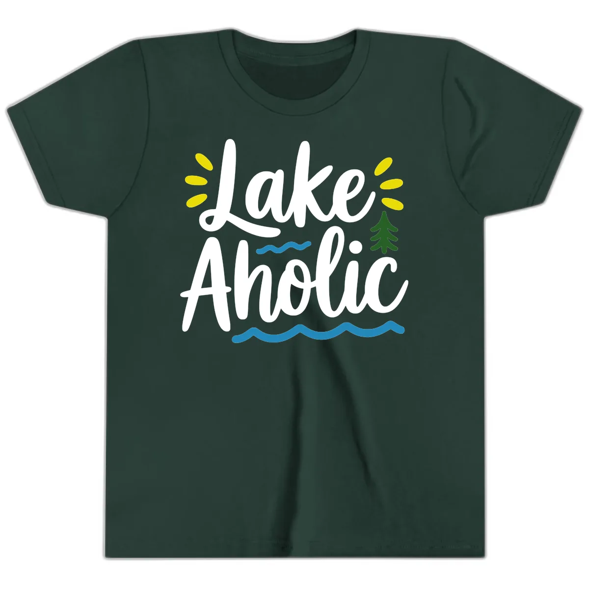 Lakeaholic Typography Design Youth T-Shirt in Forest