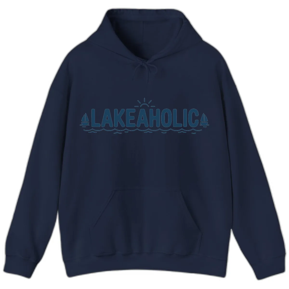 Lakeaholic Typography Design Hoodie in Navy
