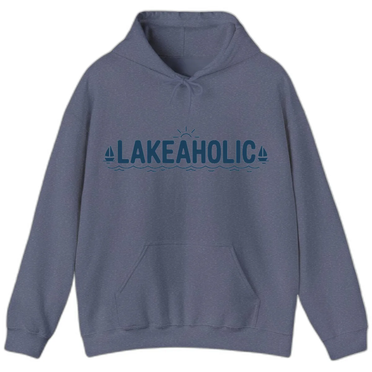 Lakeaholic Typography Design Hoodie in Heather Navy