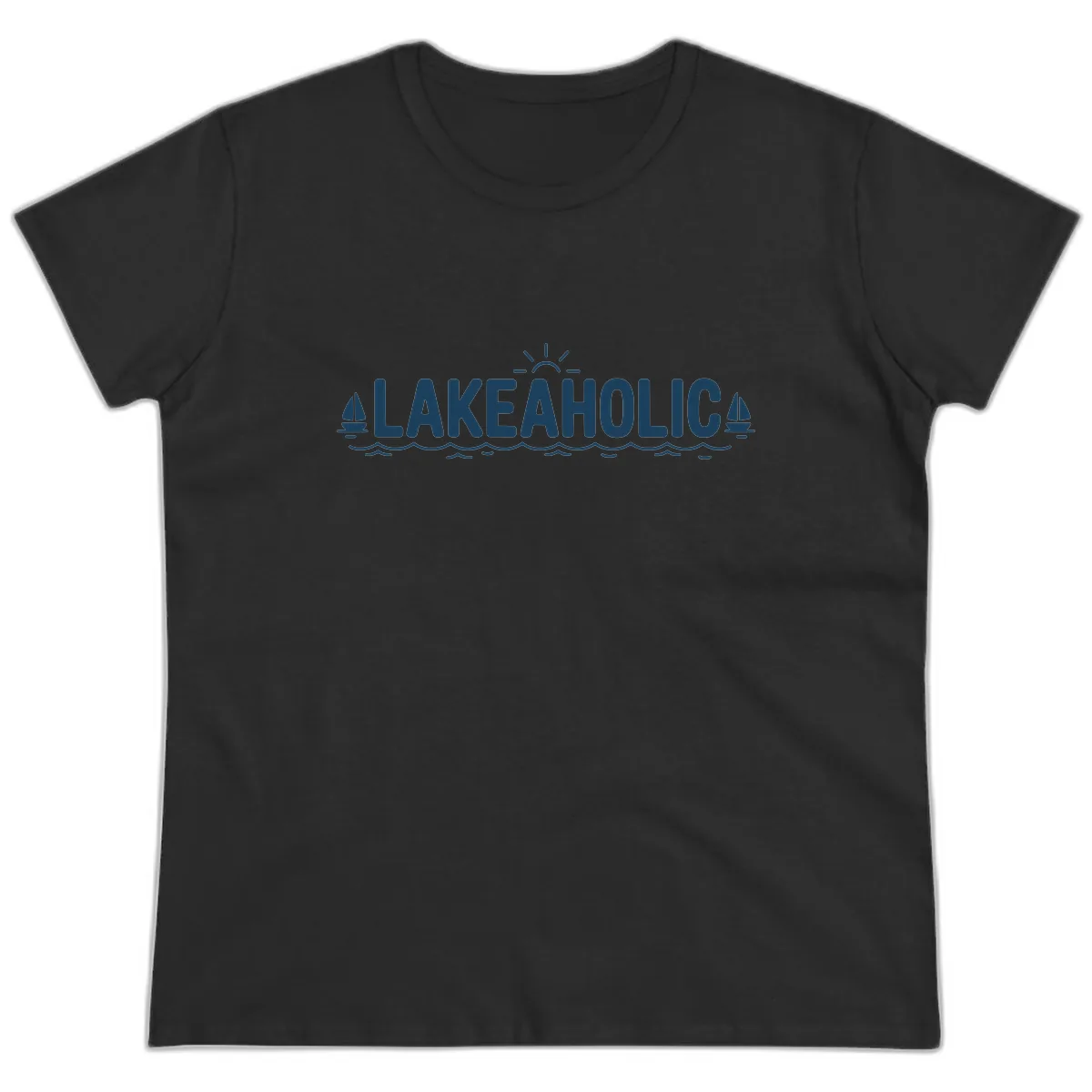 Lakeaholic Typography Design Ladies Tee in Black