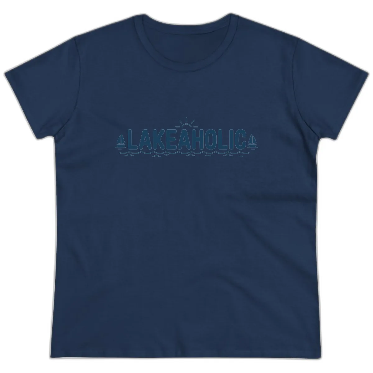 Lakeaholic Typography Design Ladies Tee in Navy