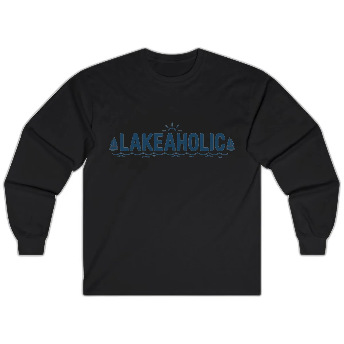 Lakeaholic Typography Design Long Sleeve in Black