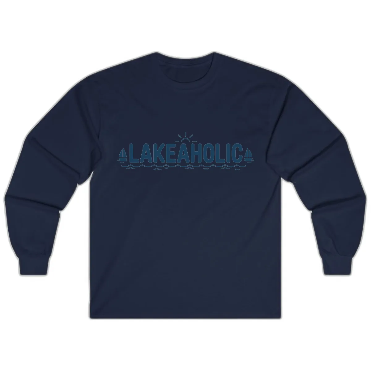 Lakeaholic Typography Design Long Sleeve in Navy