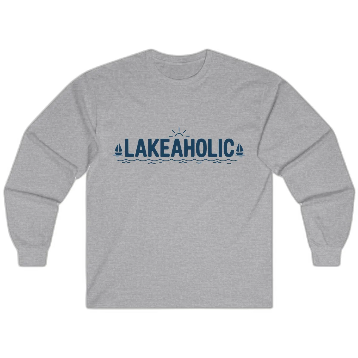 Lakeaholic Typography Design Long Sleeve in Sport Grey
