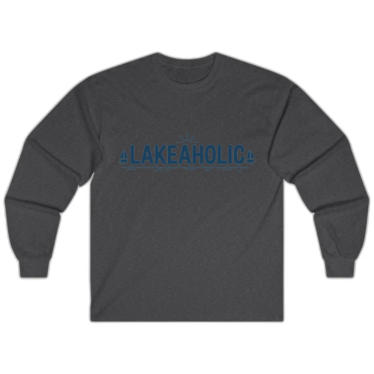 Lakeaholic Typography Design Long Sleeve in Dark Heather