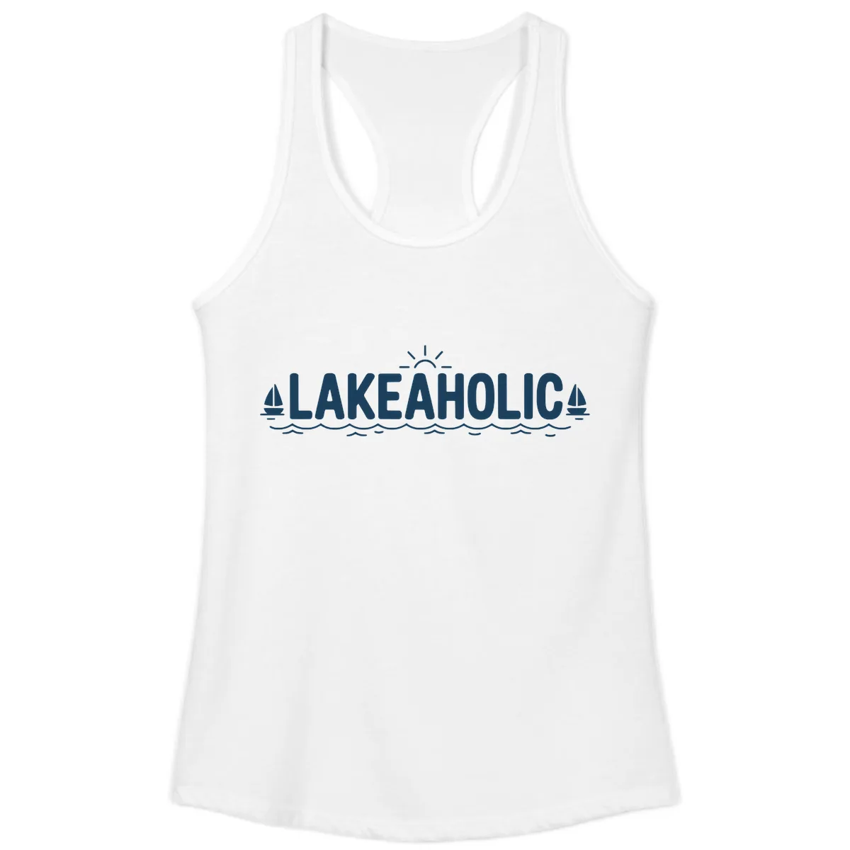 Lakeaholic Typography Design Ladies Tank in White