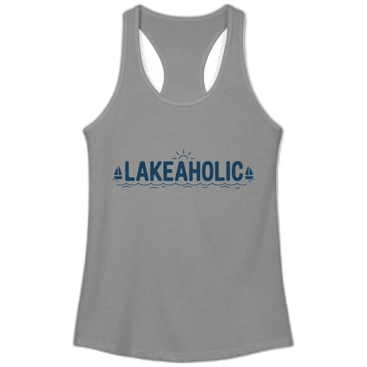 Lakeaholic Typography Design Ladies Tank in Heather Grey