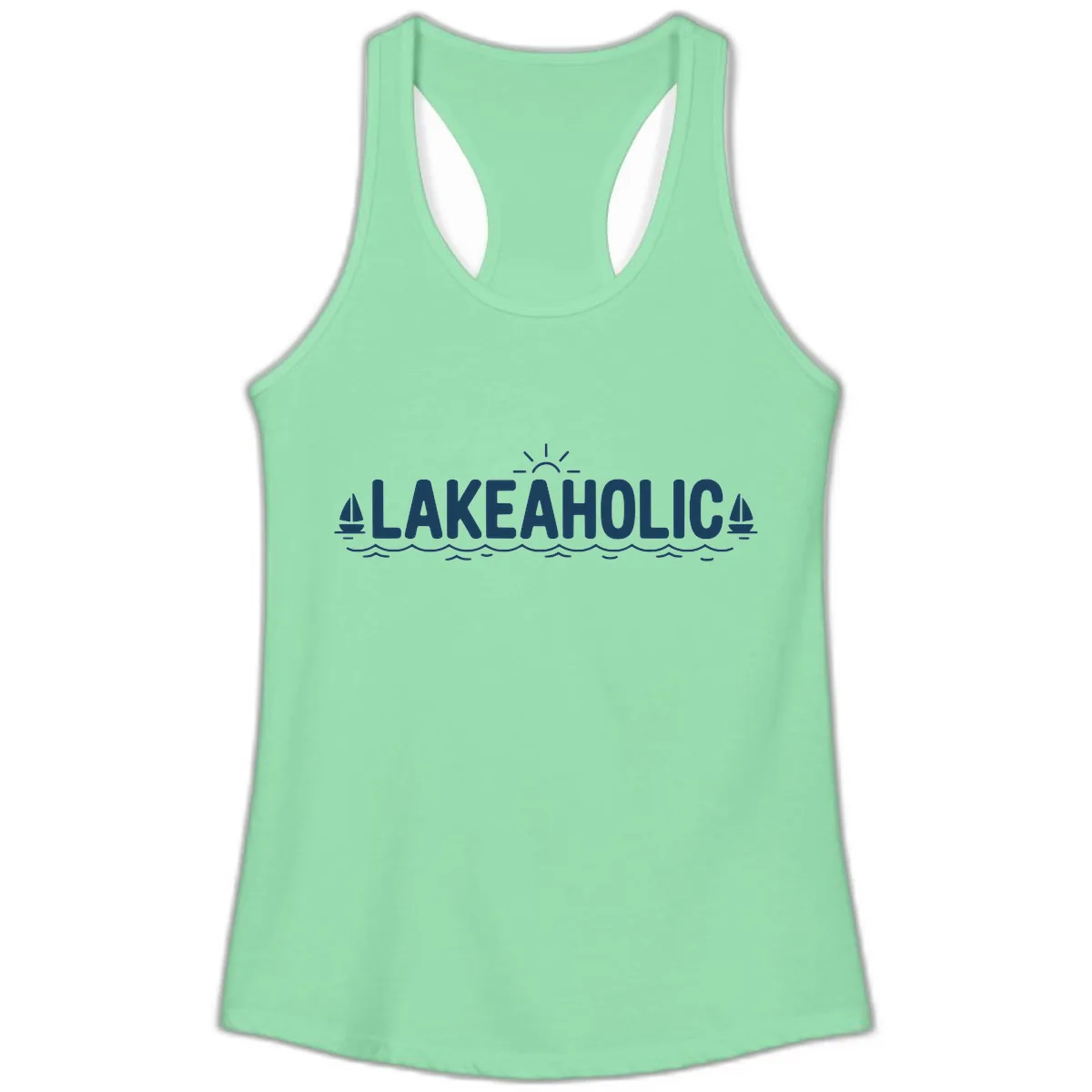 Lakeaholic Typography Design Ladies Tank in Solid Mint