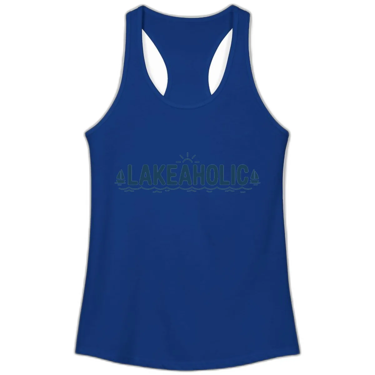 Lakeaholic Typography Design Ladies Tank in Solid Royal