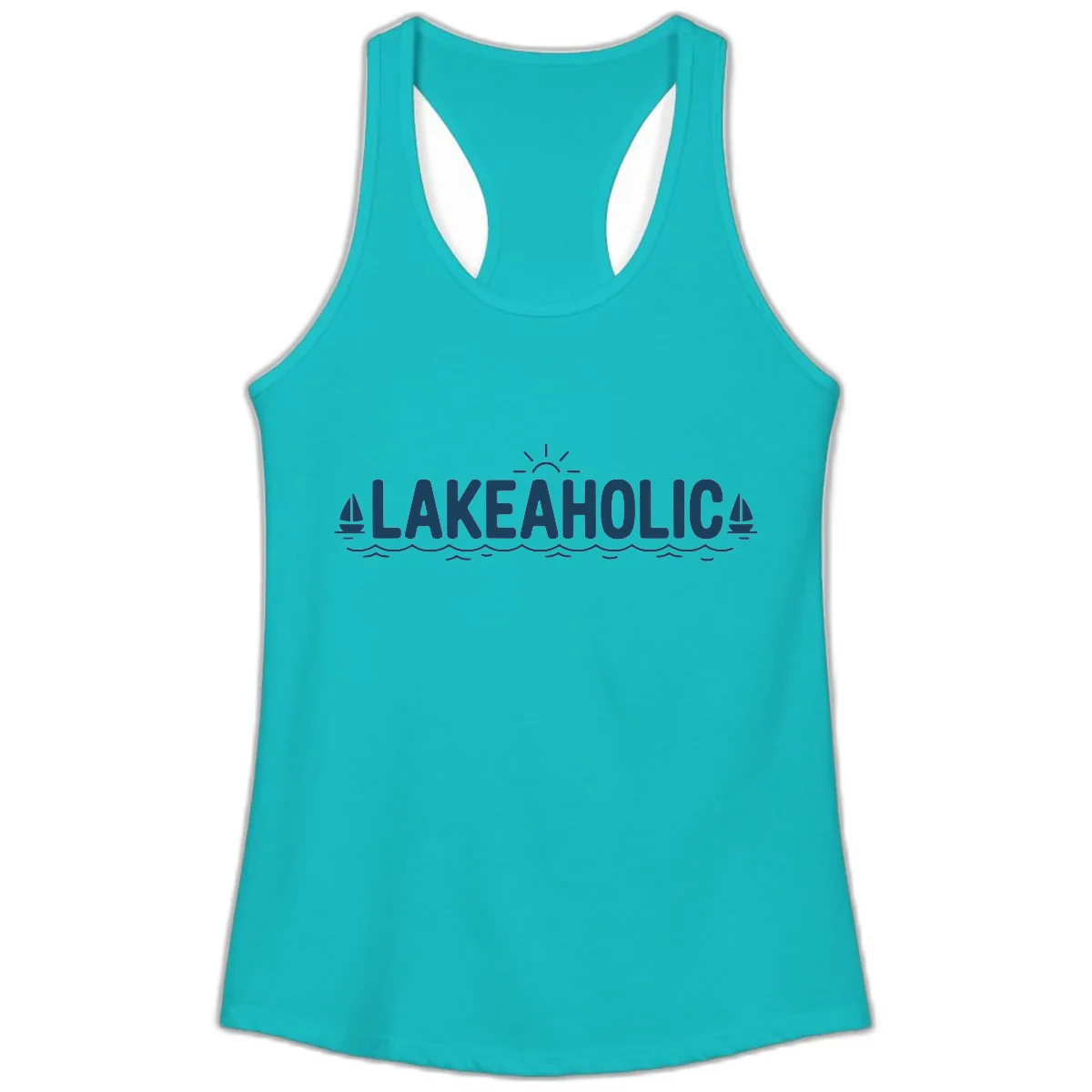 Lakeaholic Typography Design Ladies Tank in Tahiti Blue