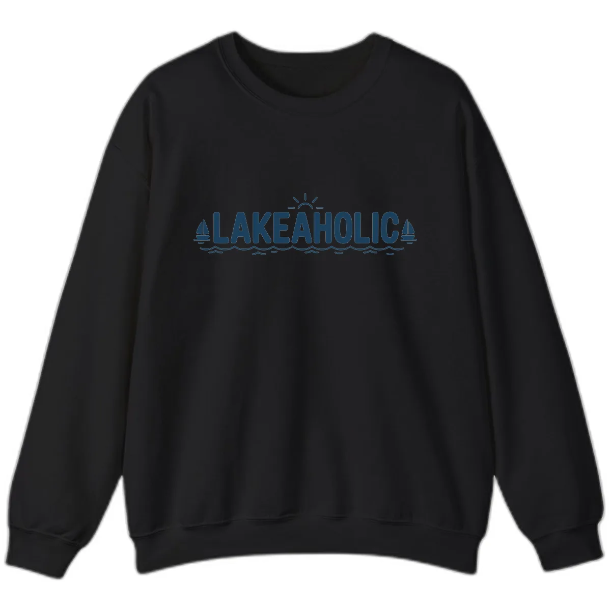 Lakeaholic Typography Design Sweatshirt in Black