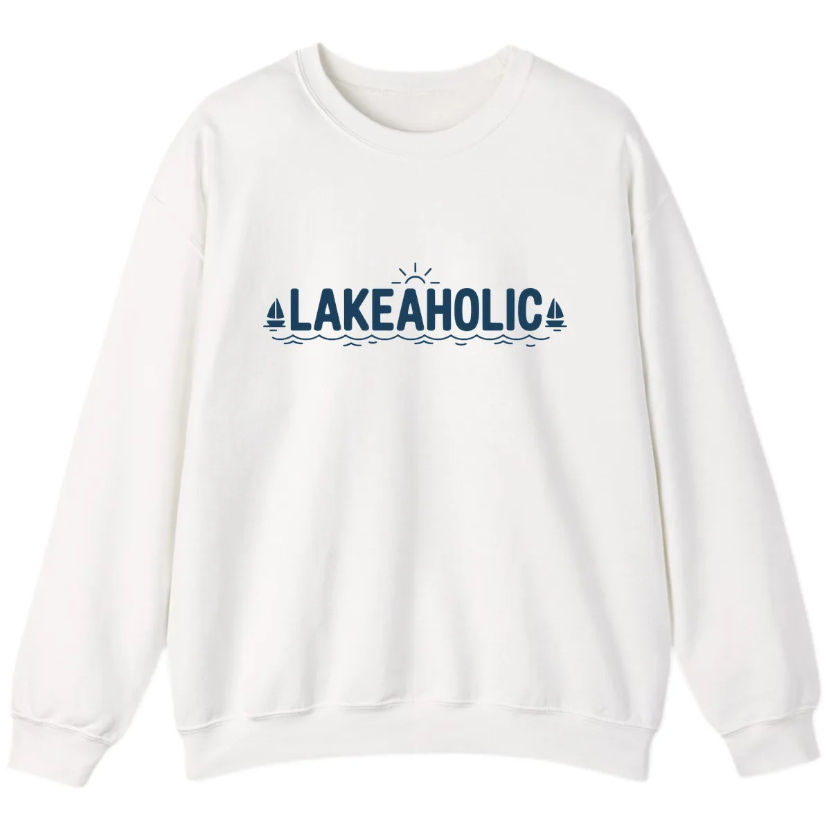 Lakeaholic Typography Design Sweatshirt in White