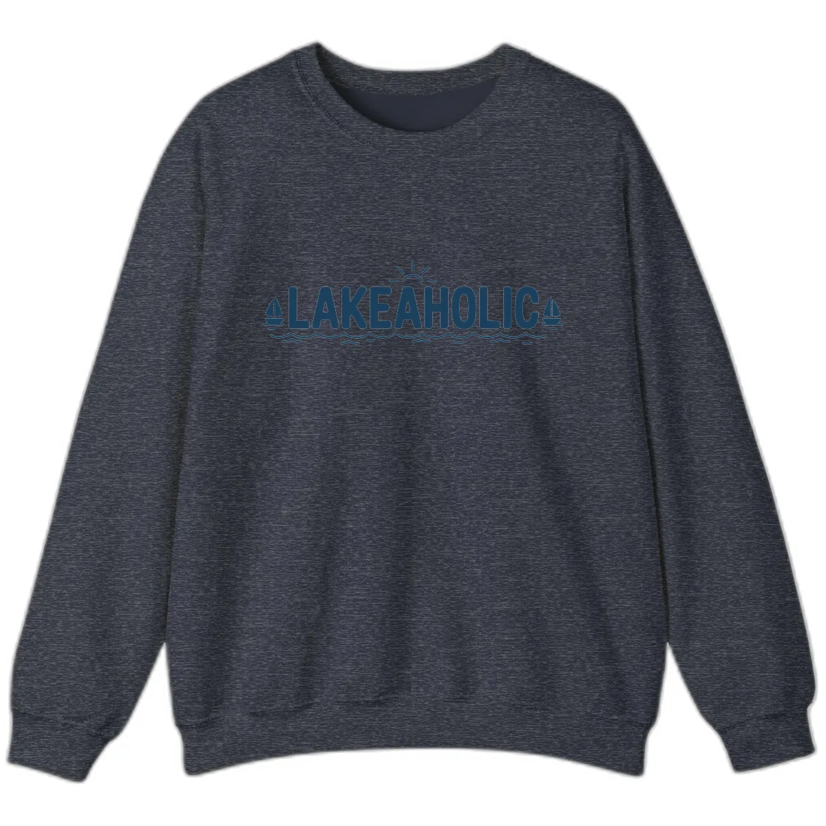 Lakeaholic Typography Design Sweatshirt in Heather Sport Dark Navy