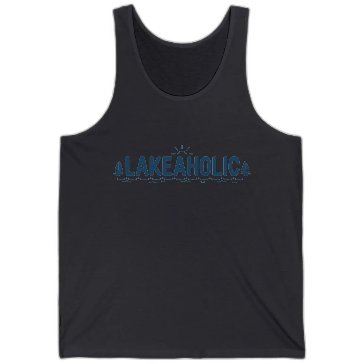 Lakeaholic Typography Design Tank in Dark Grey