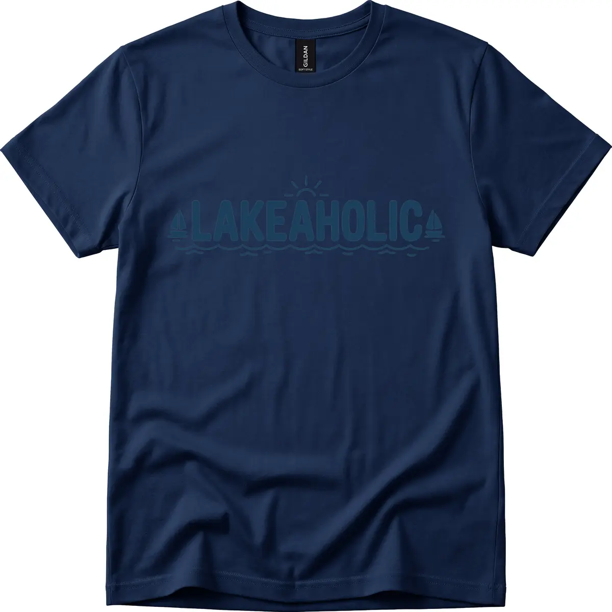 Lakeaholic Typography Design T-Shirt in Navy