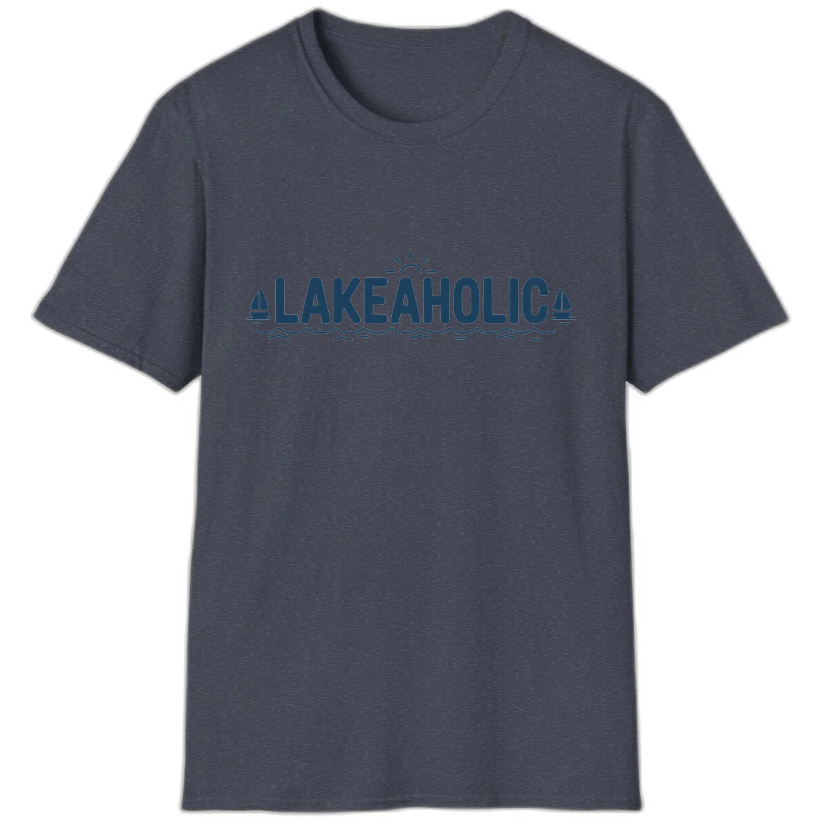 Lakeaholic Typography Design T-Shirt in Heather Navy