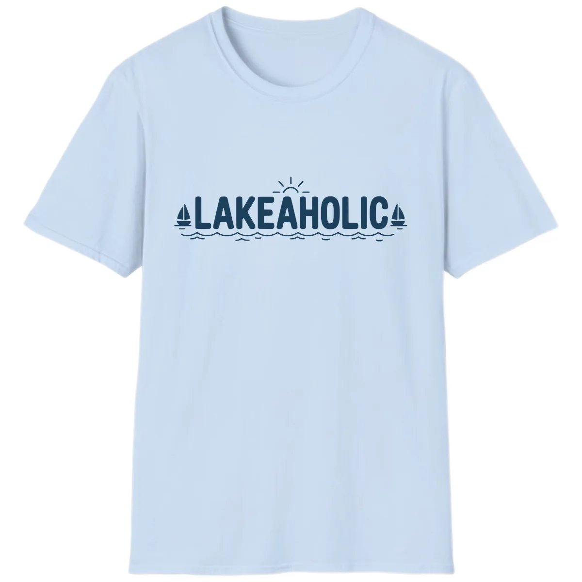 Lakeaholic Typography Design T-Shirt in Light Blue