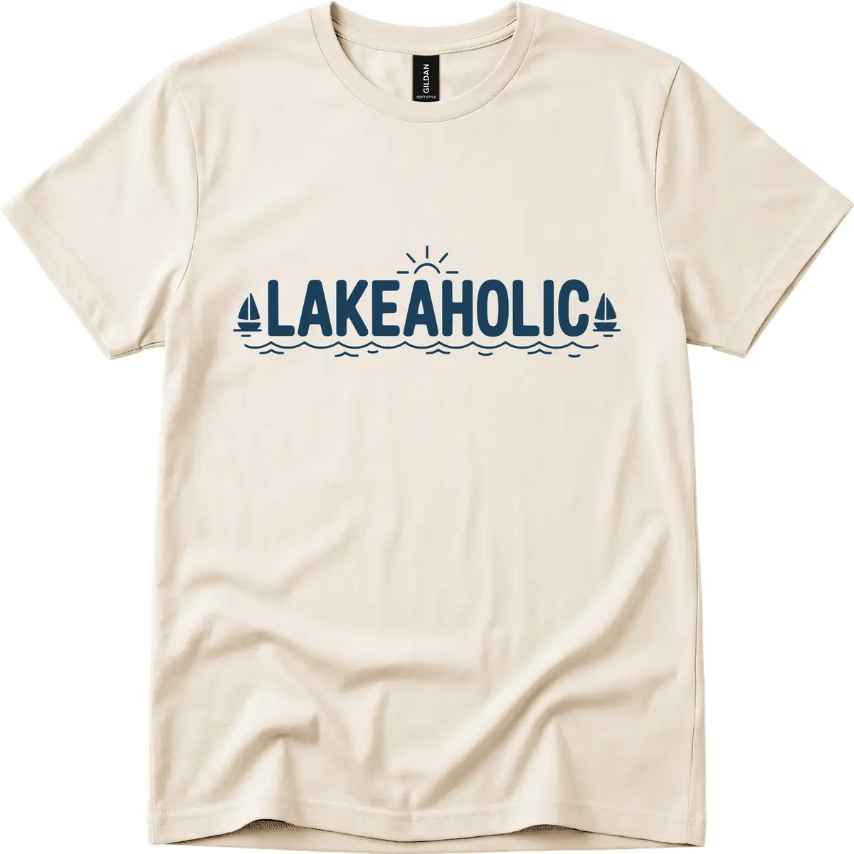 Lakeaholic Typography Design T-Shirt in Natural