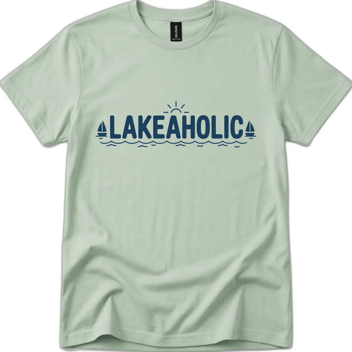 Lakeaholic Typography Design T-Shirt in Sage