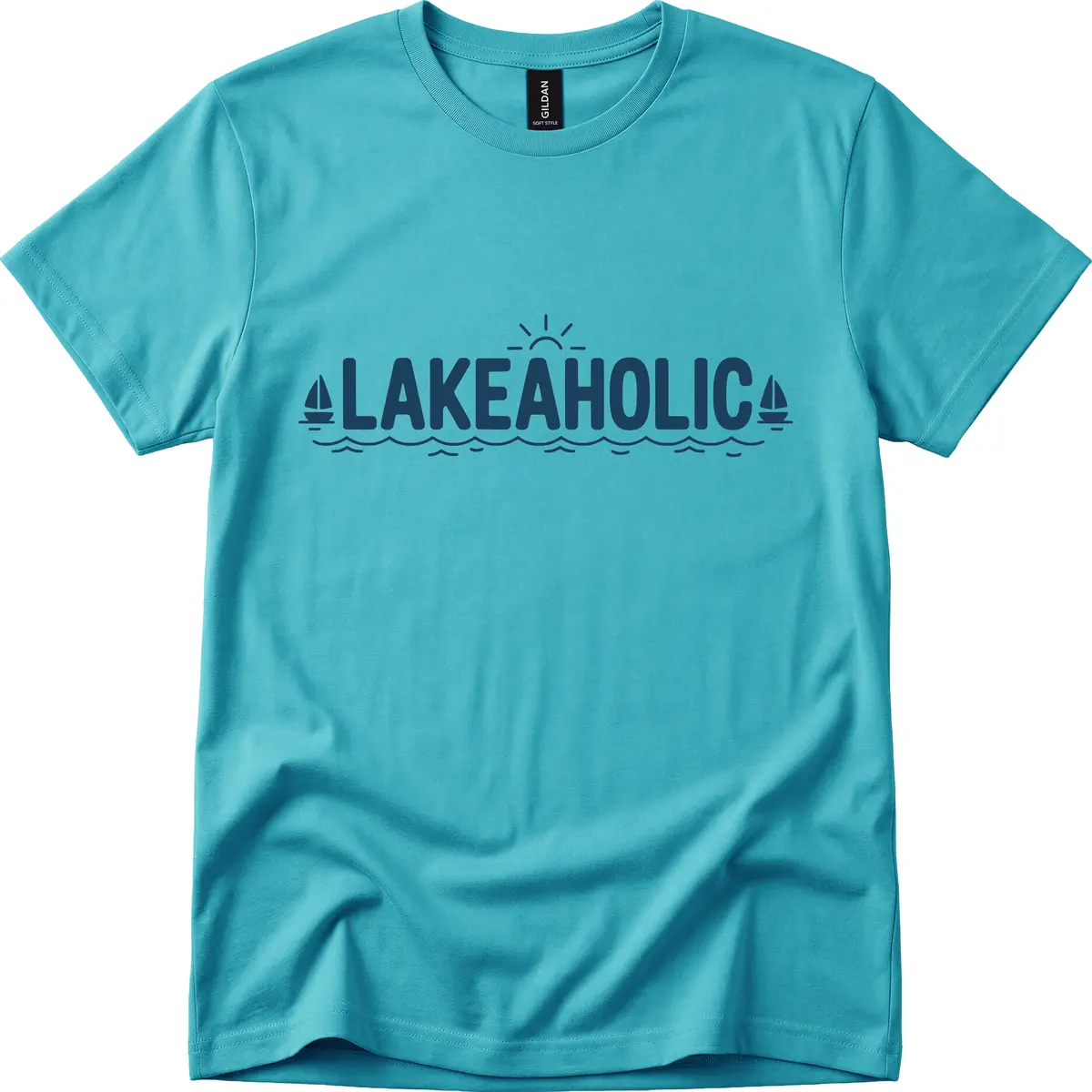 Lakeaholic Typography Design T-Shirt in Tropical Blue