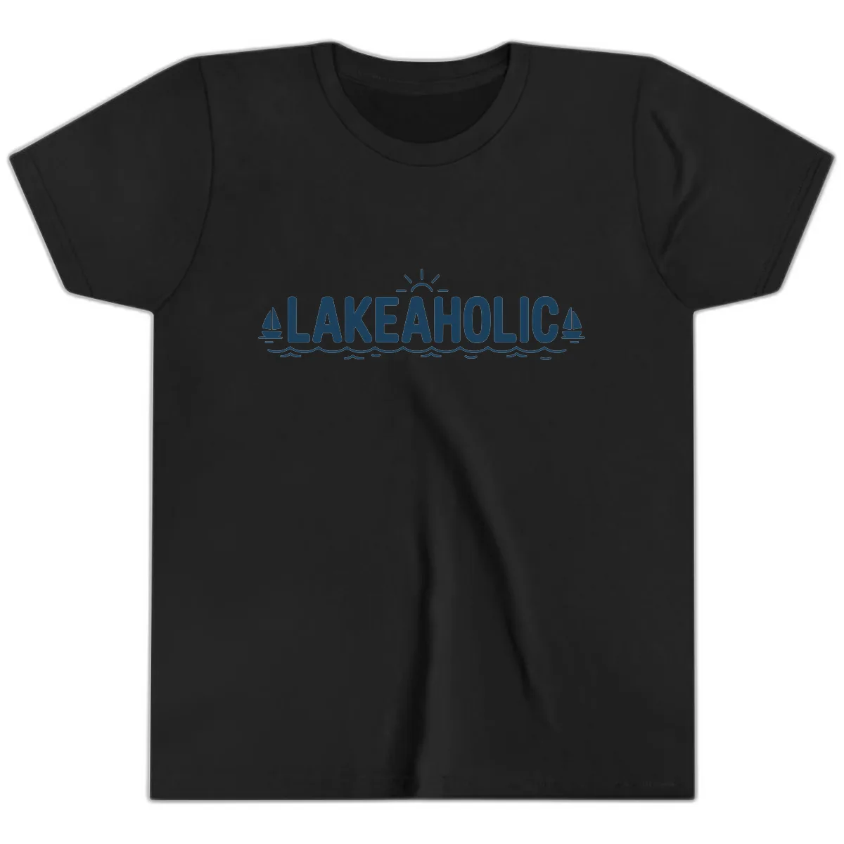 Lakeaholic Typography Design Youth T-Shirt in Black