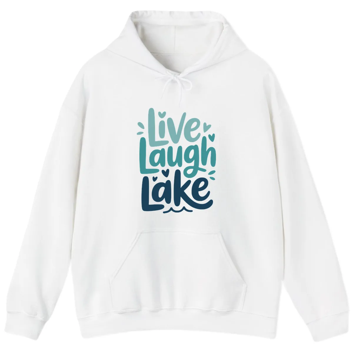 Live Laugh Lake Typography Design Hoodie in White