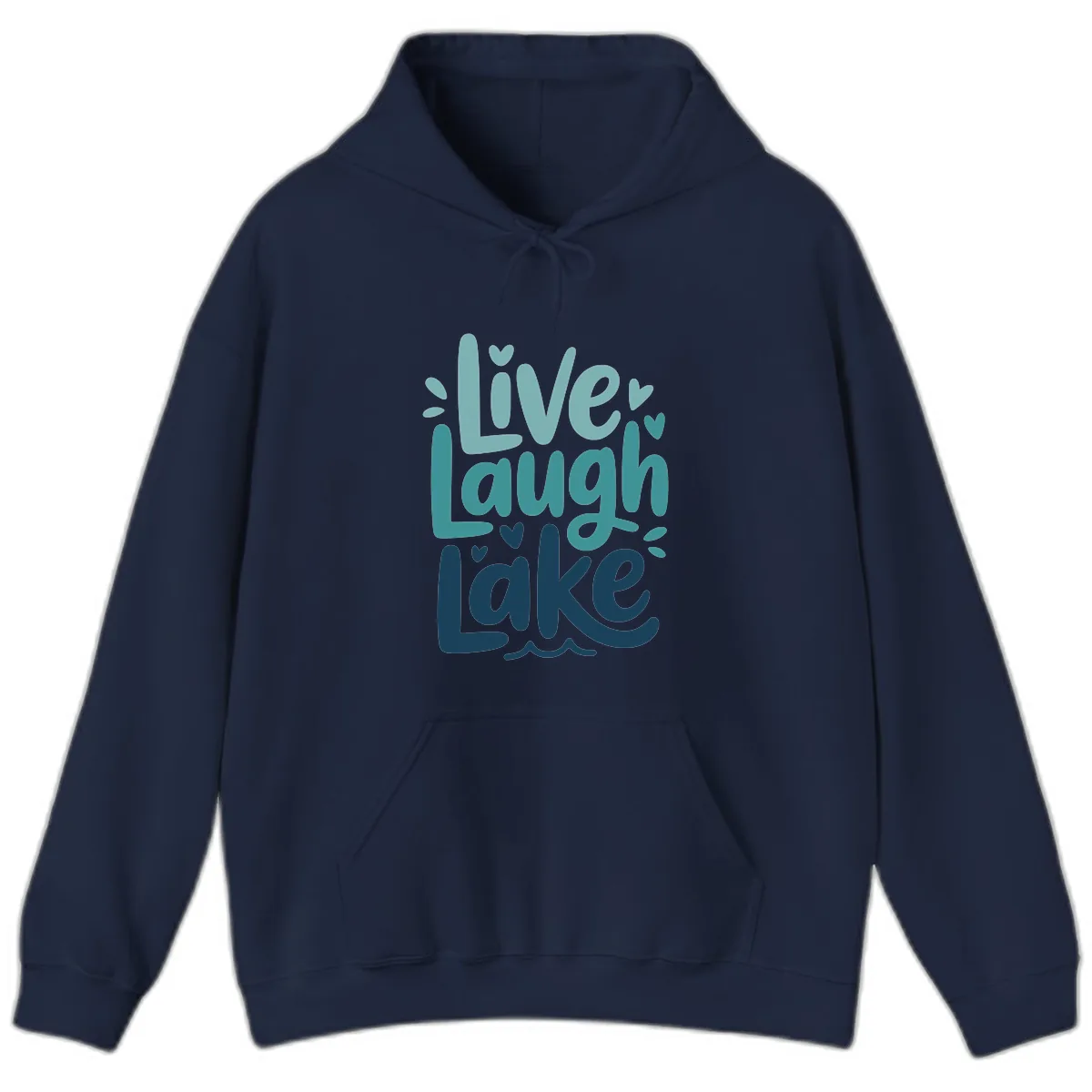 Live Laugh Lake Typography Design Hoodie in Navy