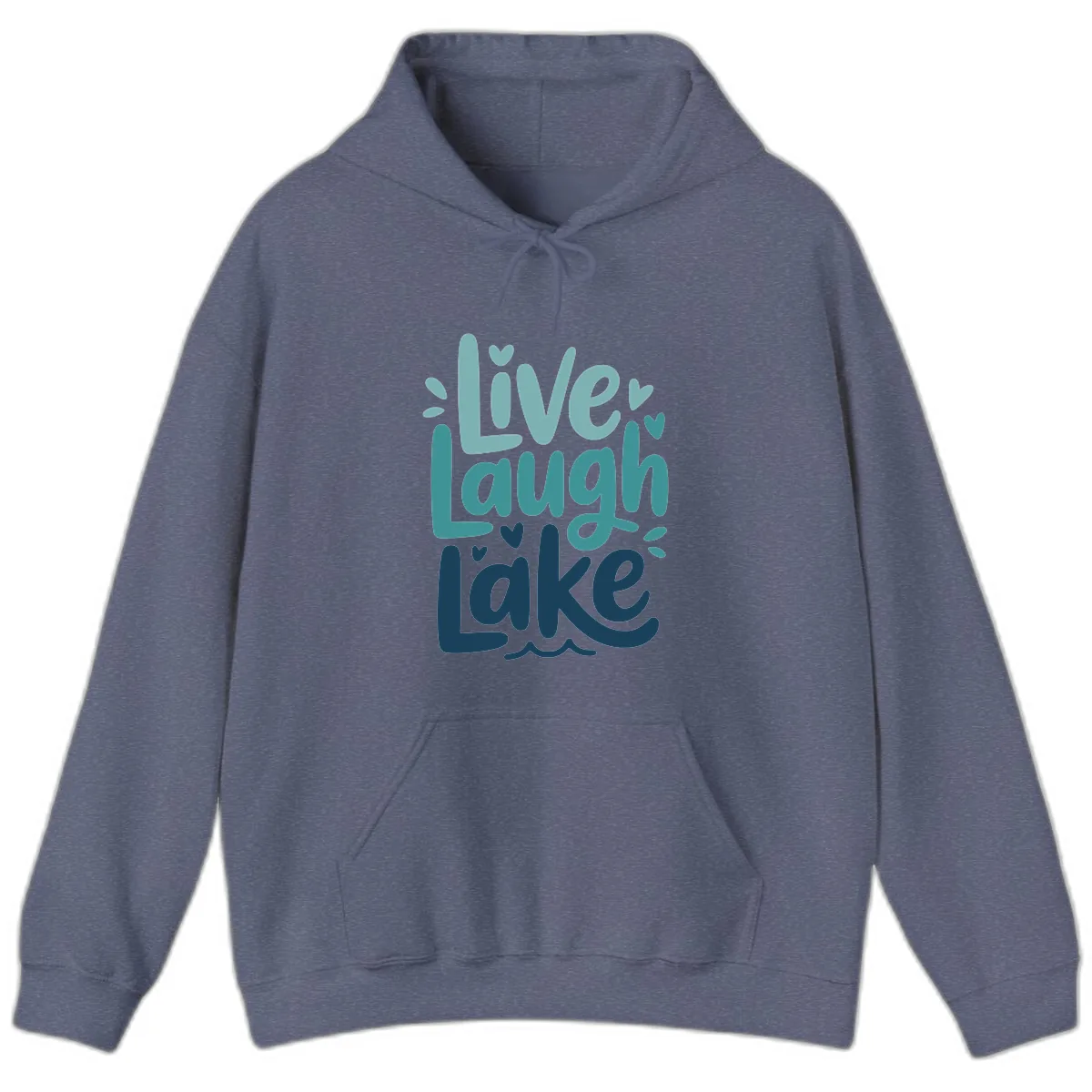 Live Laugh Lake Typography Design Hoodie in Heather Navy