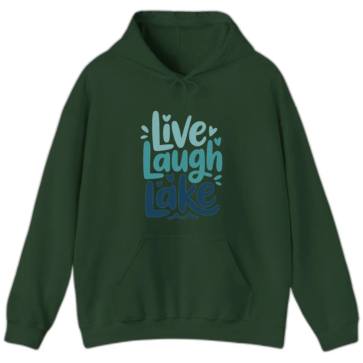 Live Laugh Lake Typography Design Hoodie in Forest Green