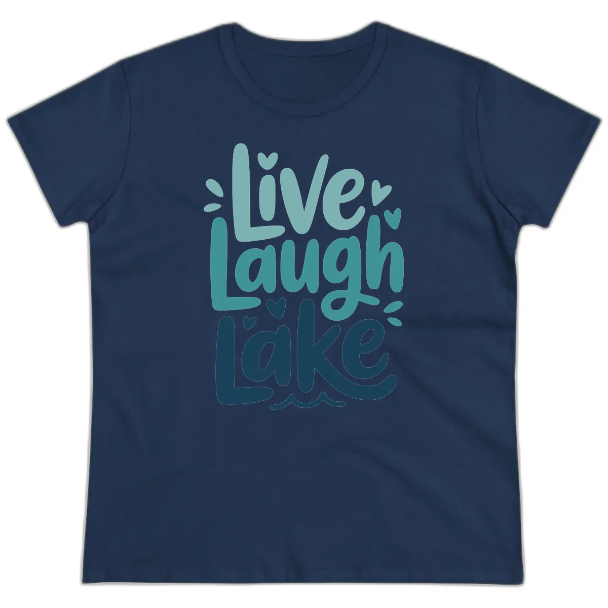 Live Laugh Lake Typography Design Ladies Tee in Navy
