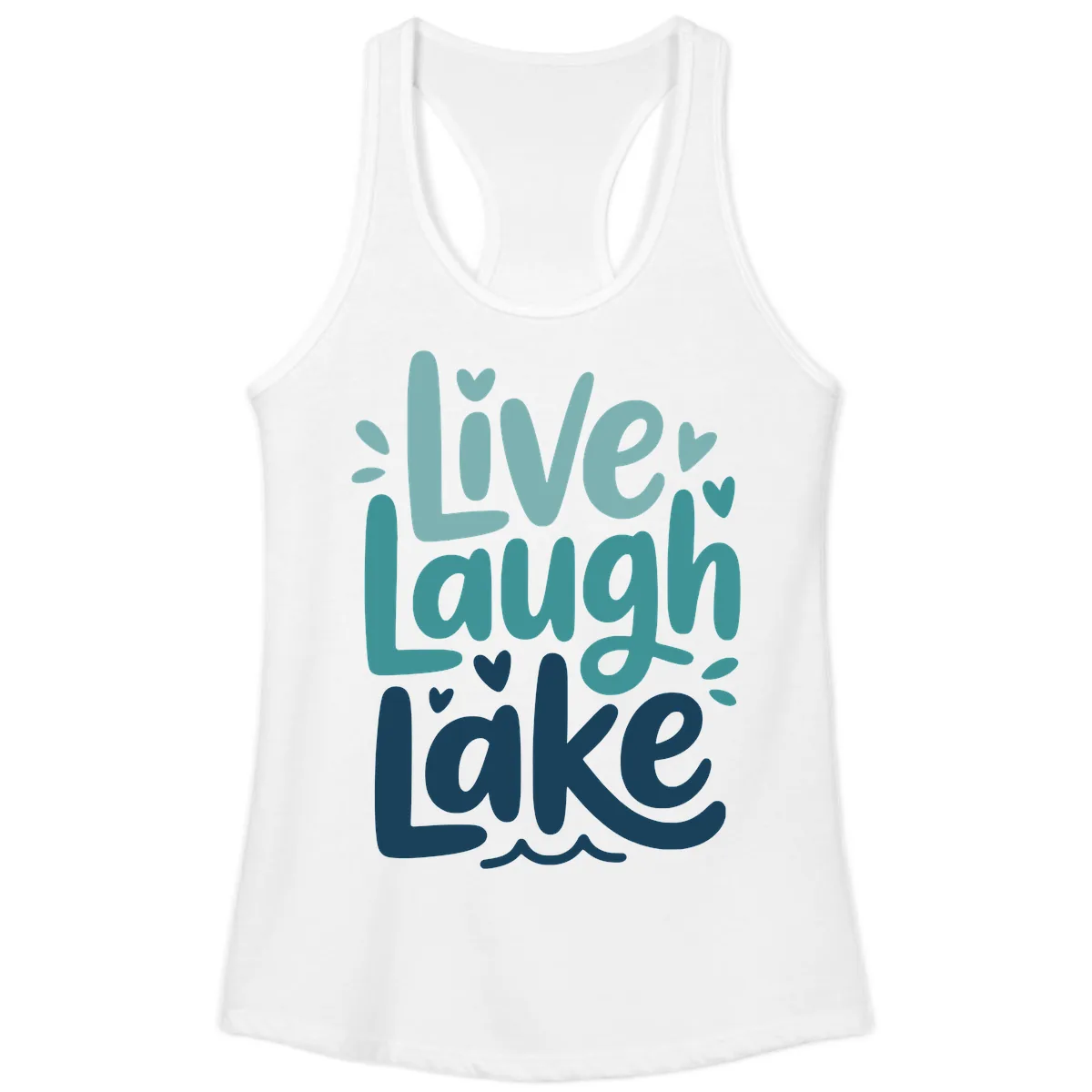 Live Laugh Lake Typography Design Ladies Tank in White