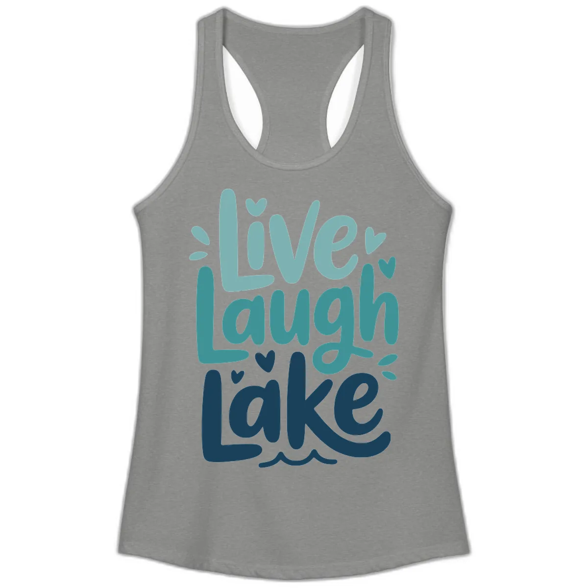 Live Laugh Lake Typography Design Ladies Tank in Heather Grey