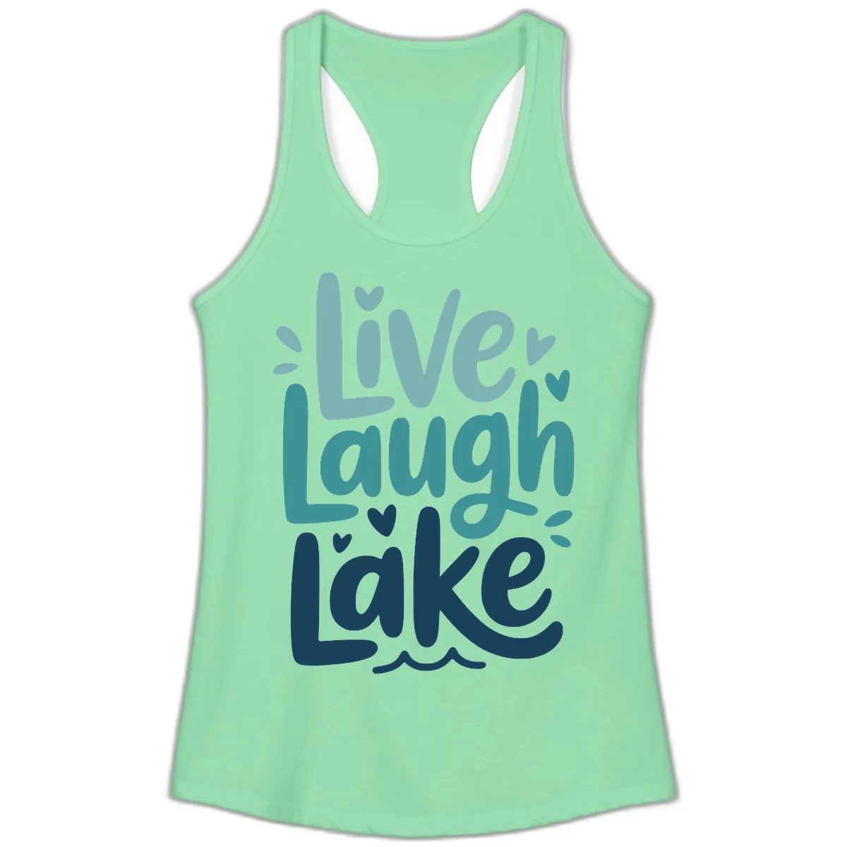Live Laugh Lake Typography Design Ladies Tank in Solid Mint