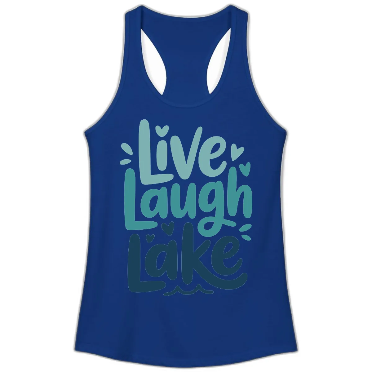 Live Laugh Lake Typography Design Ladies Tank in Solid Royal