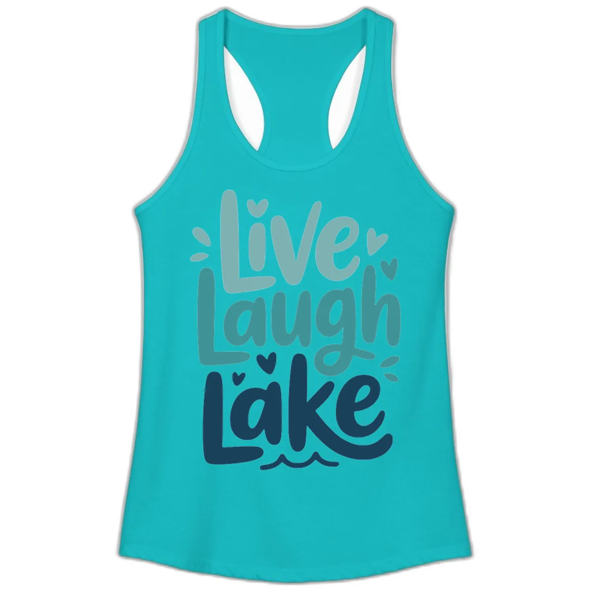 Live Laugh Lake Typography Design Ladies Tank in Tahiti Blue