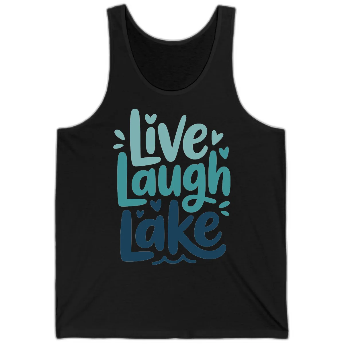 Live Laugh Lake Typography Design Tank in Black