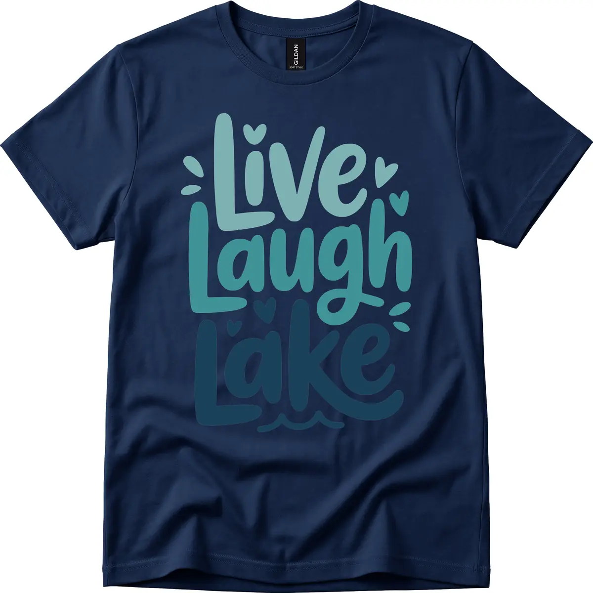 Live Laugh Lake Typography Design T-Shirt in Navy