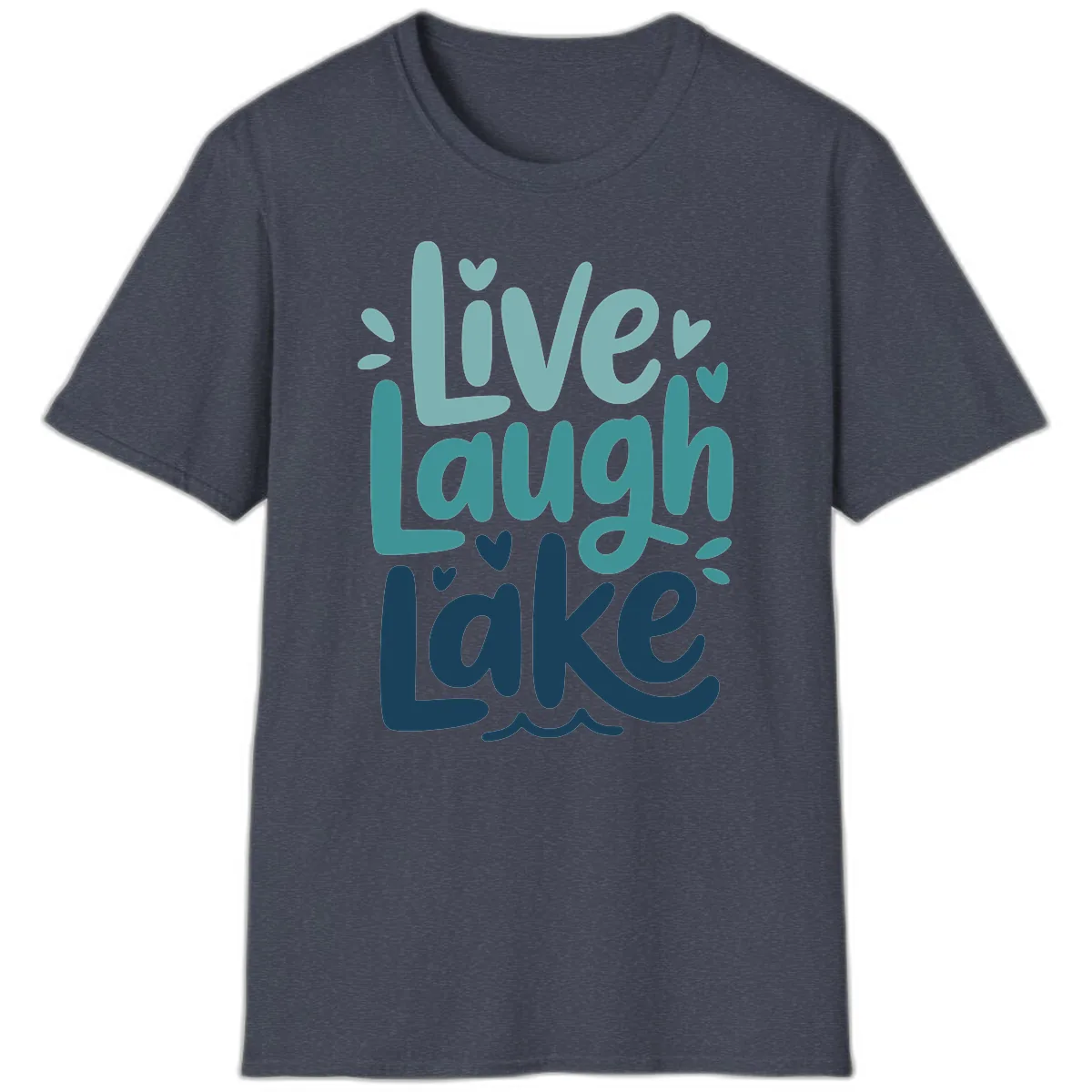 Live Laugh Lake Typography Design T-Shirt in Heather Navy