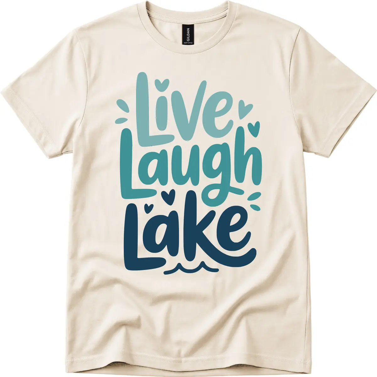 Live Laugh Lake Typography Design T-Shirt in Natural