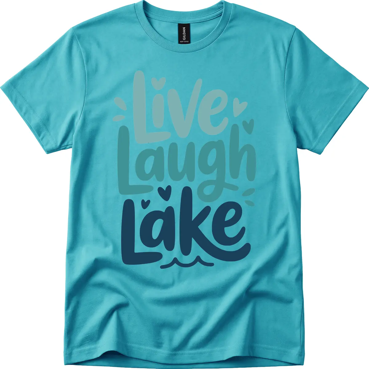 Live Laugh Lake Typography Design T-Shirt in Tropical Blue